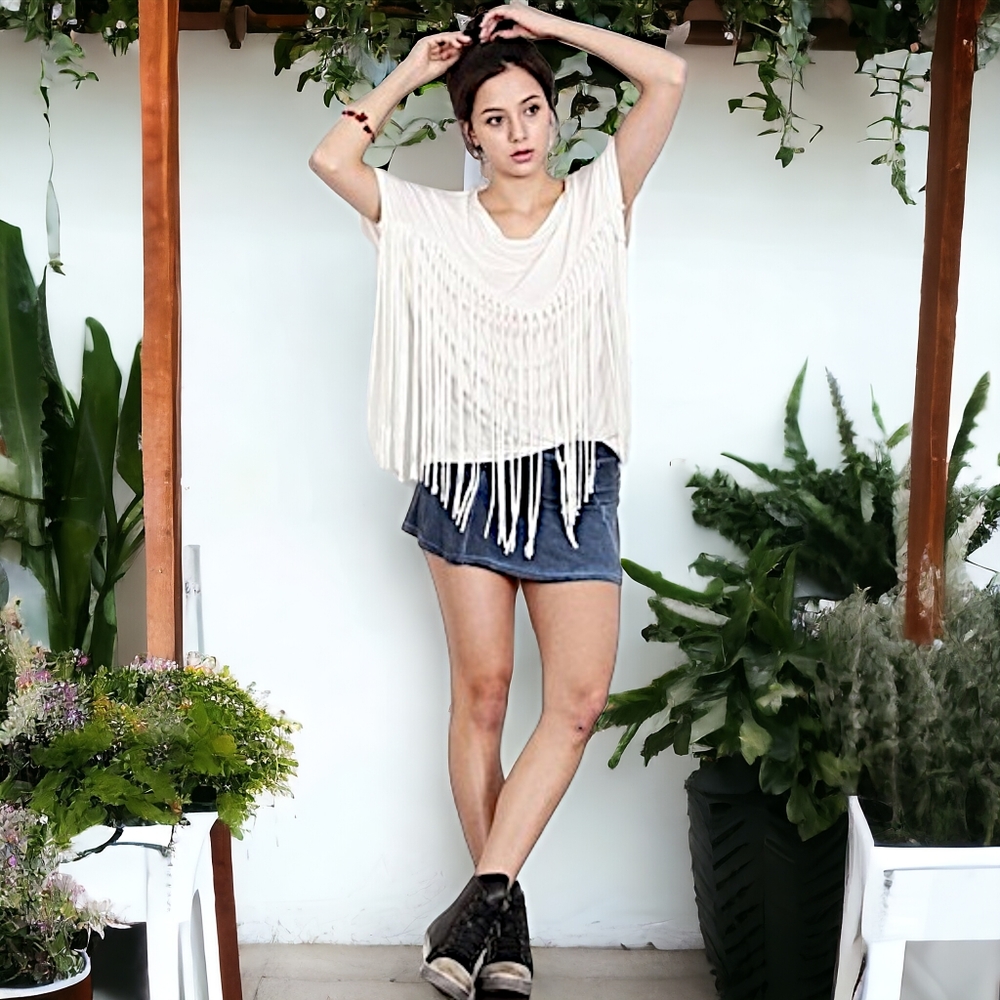 YES216 SAMPLE POL Fringed Mineral Wash Top